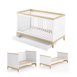 Solid Wood Convertible Crib with Drawer, White