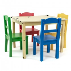 Solid Wood 5Pc Table and Chair Set, Multicolored 
