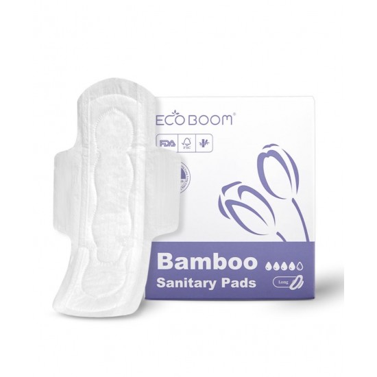 Eco Boom Bamboo Viscose Unscented Ultra Thin Organic Sanitary Pads, 290mm Long, Heavy Absorbency, 8 count