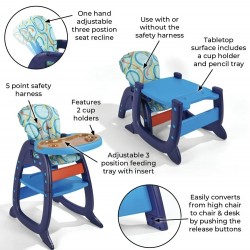 Badger Basket Envee II Baby High Chair with Play Table Conversion - Blue/Orange