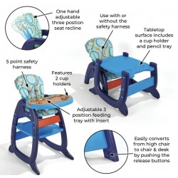 Badger Basket Envee II Baby High Chair with Play Table Conversion - Blue/Orange