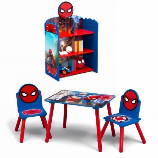 Delta 4-Piece Playroom Table, Chair and Playhouse Toy Organizer, Spider Man