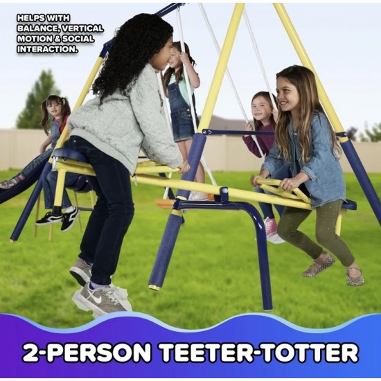 Palm View Metal Swing Set with 5ft Wave Slide and Padded Legs