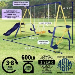 Palm View Metal Swing Set with 5ft Wave Slide and Padded Legs