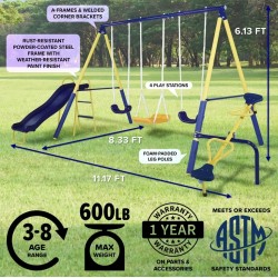 Palm View Metal Swing Set with 5ft Wave Slide and Padded Legs