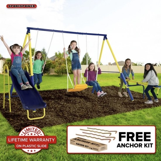Palm View Metal Swing Set with 5ft Wave Slide and Padded Legs