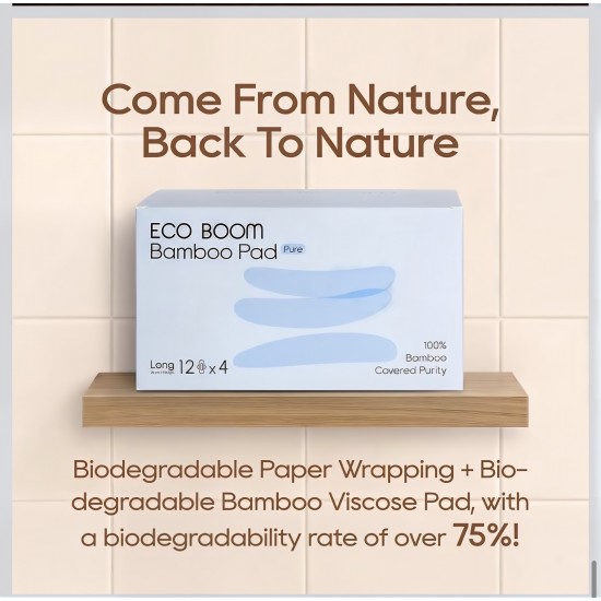 Eco Boom 100% Bamboo Viscose Unscented Ultra Thin Organic Sanitary Pads, 290mm LONG, Heavy Absorbency, 12 Count. AVAILABLE BY 23/10/26 Eco Boom 100% Bamboo Viscose Unscented Ultra Thin Organic Sanitary Pads, 290mm LONG, Heavy Absorbency, 12 Count. AVAILABLE BY 23/10/26
