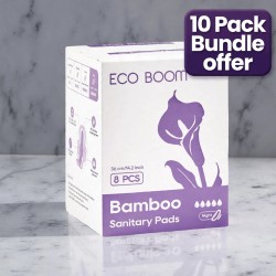 Eco Boom Bamboo Viscose Unscented Ultra Thin Organic Sanitary Pads, 360mm Night, Extra Heavy Absorbency, 10 PACK BUNDLE SPECIAL SALE Eco Boom Bamboo Viscose Unscented Ultra Thin Organic Sanitary Pads, 360mm Night, Extra Heavy Absorbency, 10 PACK BUNDLE SPECIAL SALE