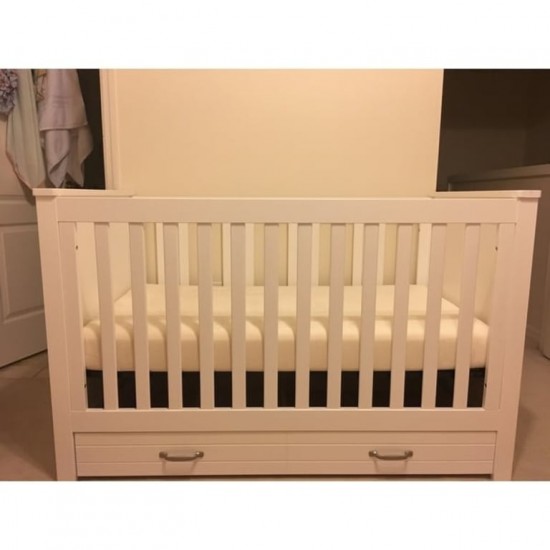 Contemporary Modern Convertible Wooden Crib with Drawer, White