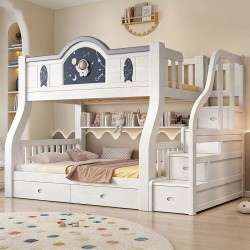 Contemporary Solid Wood Bunk Bed 5 by 6 on 6 by 6 with Free Mattresses