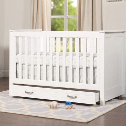Contemporary Modern Convertible Wooden Crib with Drawer, White