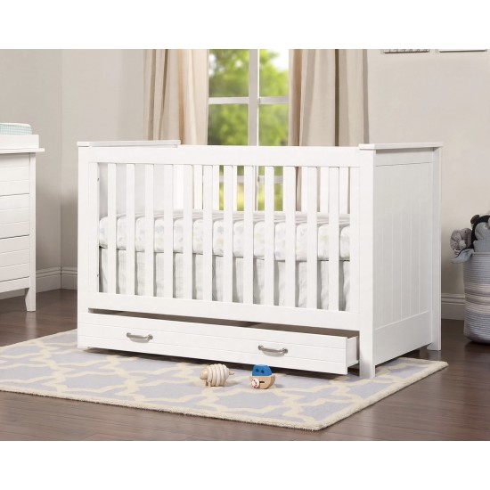 Contemporary Modern Convertible Wooden Crib with Drawer, White