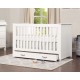 Contemporary Modern Convertible Wooden Crib with Drawer, White