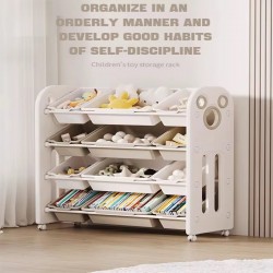 Bear 4 Tier Toy Bin and Organizer, Cream