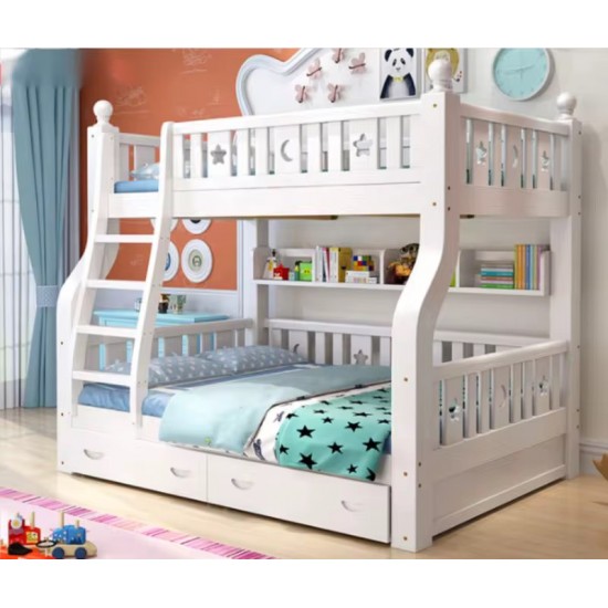 Solid Pine Storage 4 by 6  on 5 by 6 Bunk Bed, White