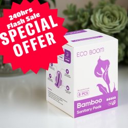 Eco Boom Bamboo Viscose Unscented Ultra Thin Organic Sanitary Pads, 360mm Night, Extra Heavy Absorbency, 8 count SPECIAL SALE Eco Boom Bamboo Viscose Unscented Ultra Thin Organic Sanitary Pads, 360mm Night, Extra Heavy Absorbency, 8 count SPECIAL SALE