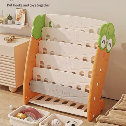 5 Tier Carrot Bookshelf with Toy Storage Bins