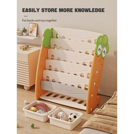 5 Tier Carrot Bookshelf with Toy Storage Bins 5 Tier Carrot Bookshelf with Toy Storage Bins
