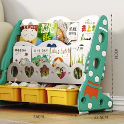 Rocket 3 Tier Bookshelf with Toy Bins, Scottish Green