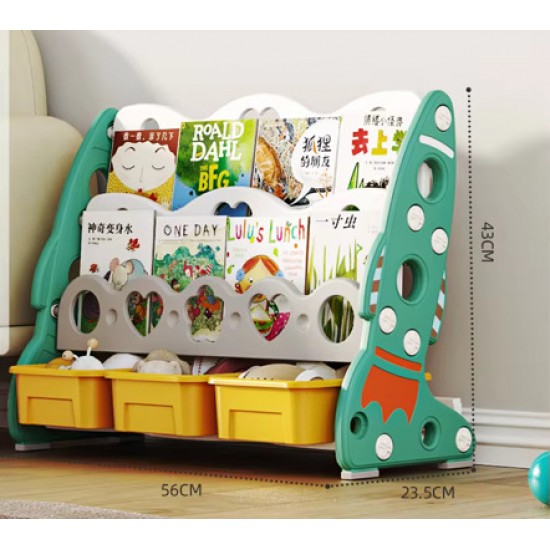 Rocket 3 Tier Bookshelf with Toy Bins, Scottish Green Rocket 3 Tier Bookshelf with Toy Bins, Scottish Green
