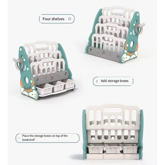 Rocket Ship Bookshelf with Storage Bin, Green