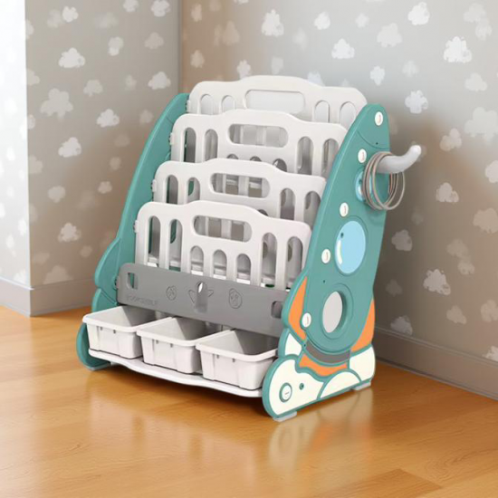 Rocket Ship Bookshelf with Storage Bin, Green