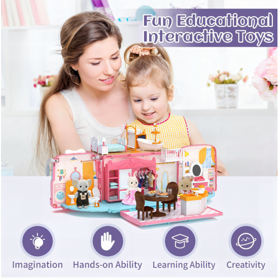 Camper Van Playset Pretend Play Dollhouse with Tiny Critters Camper Van Playset Pretend Play Dollhouse with Tiny Critters