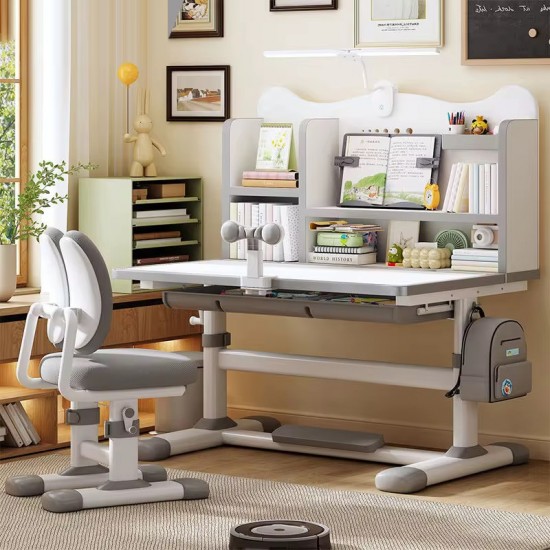 Big Kid Tilt Table Adjustable Height Academic Desk and Cushioned Chair Set, Grey Big Kid Tilt Table Adjustable Height Academic Desk and Cushioned Chair Set, Grey