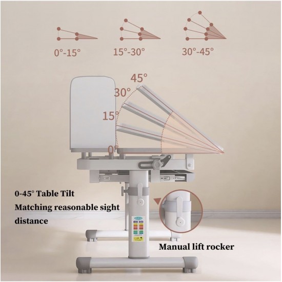 Big Kid Tilt Table Adjustable Height Academic Desk and Cushioned Chair Set, Grey Big Kid Tilt Table Adjustable Height Academic Desk and Cushioned Chair Set, Grey