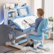 Big Kid Tilt Table Adjustable Height Academic Desk and Cushioned Chair Set, Blue