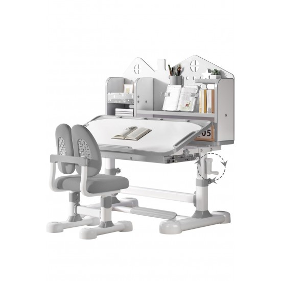 Big Kid Tilt Table Adjustable Height Academic Desk and Cushioned Chair Set, Grey Big Kid Tilt Table Adjustable Height Academic Desk and Cushioned Chair Set, Grey