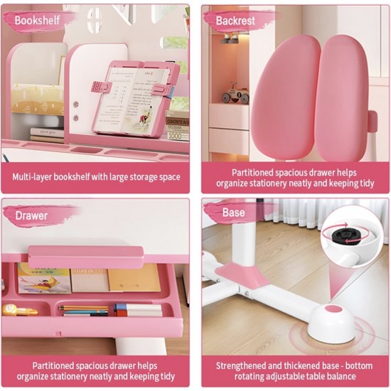 Big Kid Tilt Table Adjustable Height Academic Desk and Cushioned Chair Set, Pink