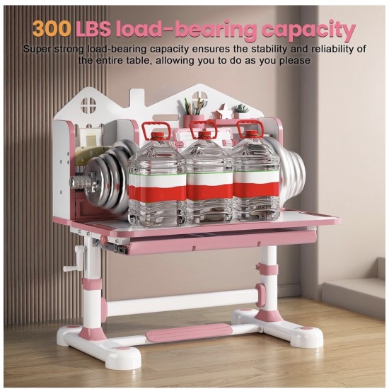 Big Kid Tilt Table Adjustable Height Academic Desk and Cushioned Chair Set, Pink