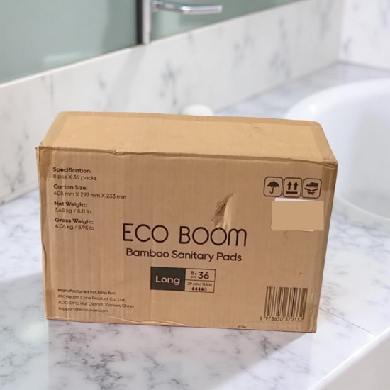 Eco Boom Bamboo Viscose Unscented Ultra Thin Organic Sanitary Pads, 290mm Long, Heavy Absorbency, 1 CARTON (288 PADS) MAXIMUM SAVINGS. Eco Boom Bamboo Viscose Unscented Ultra Thin Organic Sanitary Pads, 290mm Long, Heavy Absorbency, 1 CARTON (288 PADS) MAXIMUM SAVINGS.