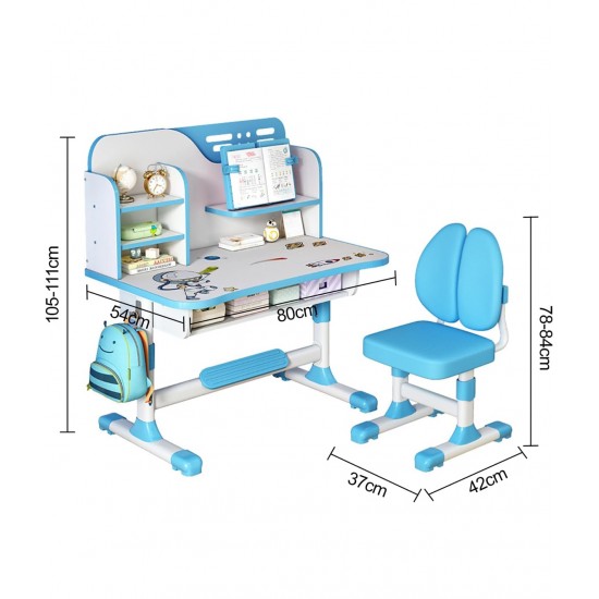 Big Kid Adjustable Height Academic Desk and Cushioned Chair Set
