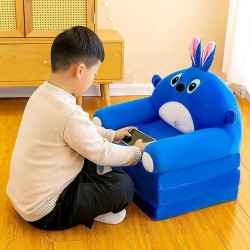 Plush 3-in-1 Foldable Kids Sofa, Blue Rabbit Plush 3-in-1 Foldable Kids Sofa, Blue Rabbit