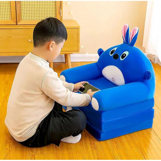Plush 3-in-1 Foldable Kids Sofa, Blue Rabbit