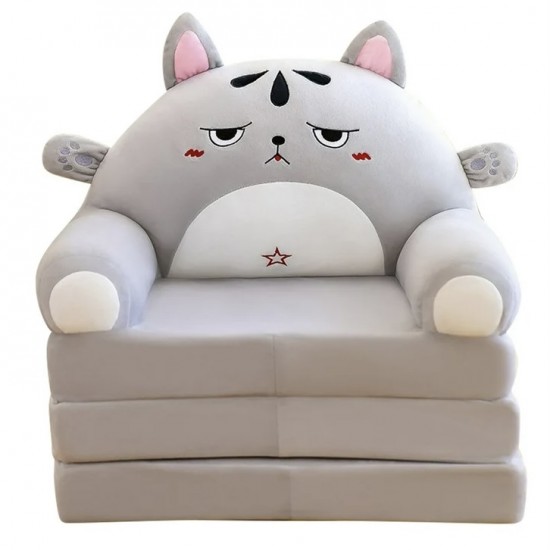 Plush 3-in-1 Foldable Kids Sofa, Grey Moose