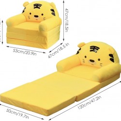 Plush 3-in-1 Foldable Kids Sofa, Yellow Tiger