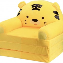 Plush 3-in-1 Foldable Kids Sofa, Yellow Tiger