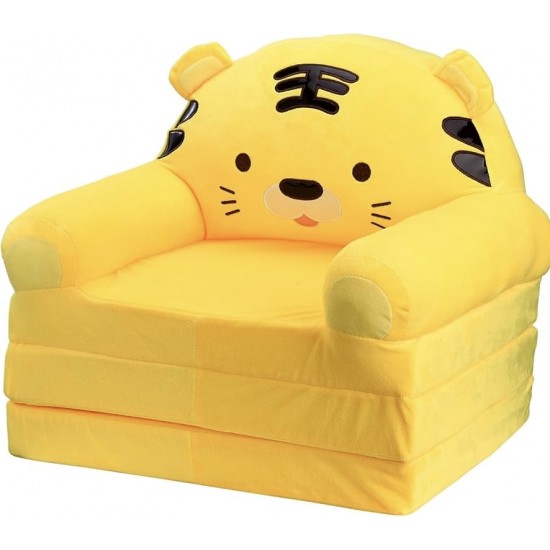 Plush 3-in-1 Foldable Kids Sofa, Yellow Tiger Plush 3-in-1 Foldable Kids Sofa, Yellow Tiger