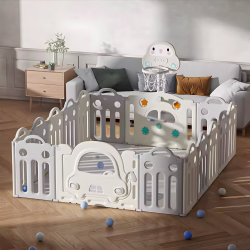 BUBBAS 16 Panel Playpen with Mat and Balls, Grey