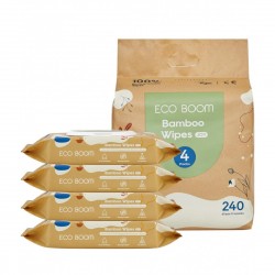 ECO BOOM Bamboo Viscose, Eco-Friendly, Unscented Baby Wet Water Wipes, for Sensitive Baby Skin, 240 Count