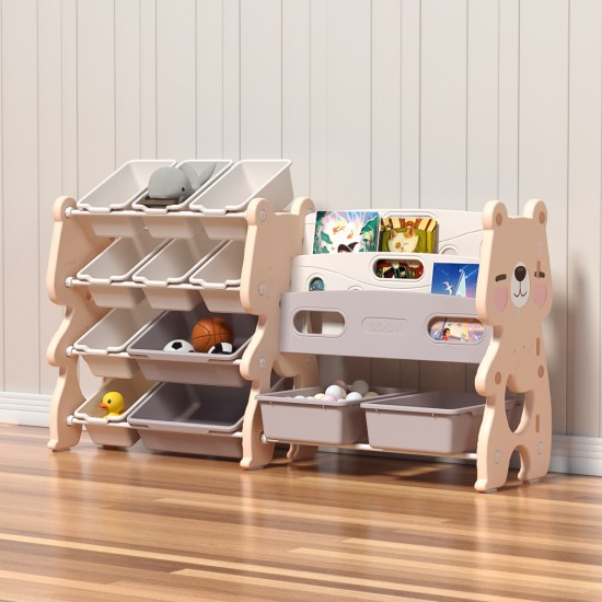 Bear Multi Layer Toy Bin with Book Shelf, Pink