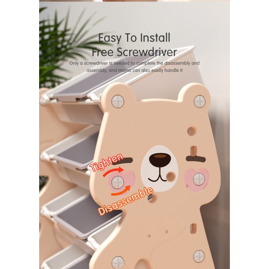 Bear Multi Layer Toy Bin with Book Shelf, Pink Bear Multi Layer Toy Bin with Book Shelf, Pink