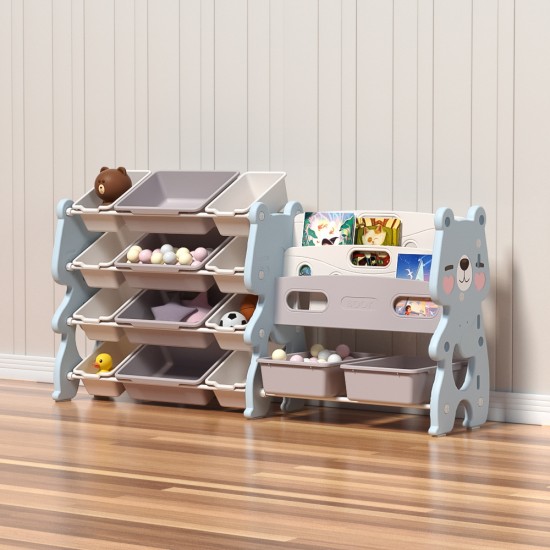 Bear Multi Layer Toy Bin with Book Shelf, Blue