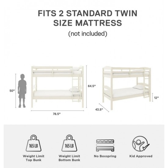 Better Homes & Gardens Leighton Solid Wood Twin-over-Twin Convertible Bunk Bed, White