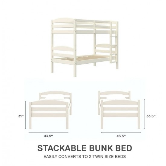 Better Homes & Gardens Leighton Solid Wood Twin-over-Twin Convertible Bunk Bed, White
