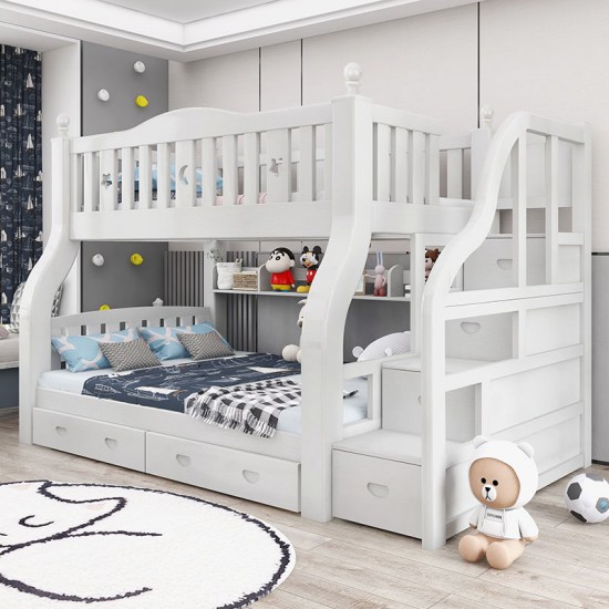 Solid Pine Storage 5 by  6  on 6 by 6 Bunk Bed, White