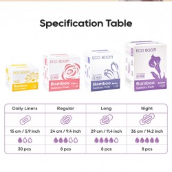 Eco Boom Bamboo Viscose Unscented Ultra Thin Organic Sanitary Pads, 290mm Long, Heavy Absorbency, 8 count